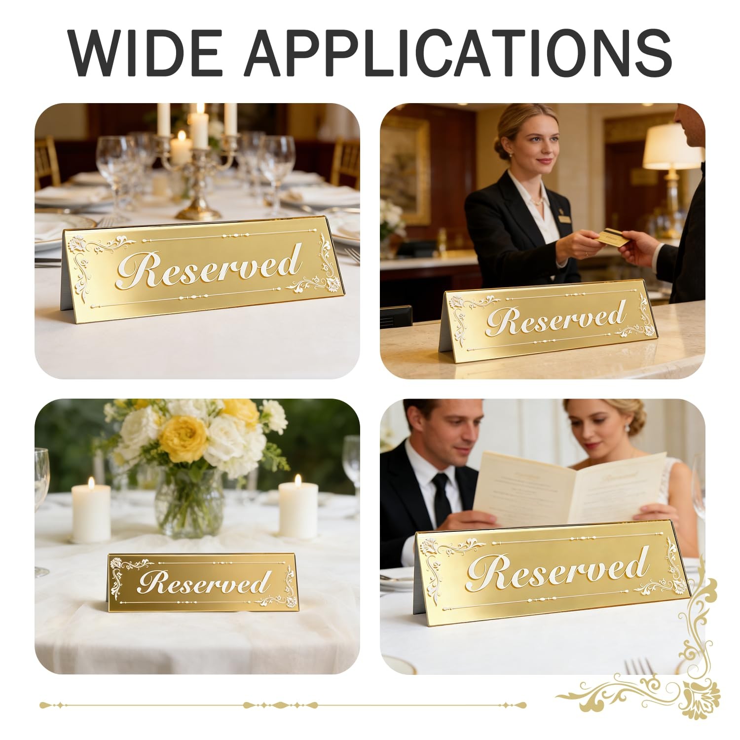 Mirrored Gold Double Sided Acrylic Reserved Table Tent Signs 6×2 Inch 6 PCS