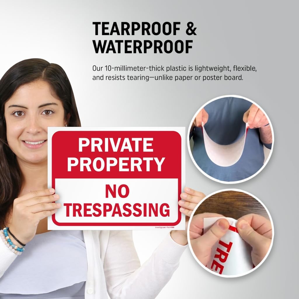 5 Pcs 12×9 Inch Plastic Private Property No Trespassing Signs for Indoor Outdoor