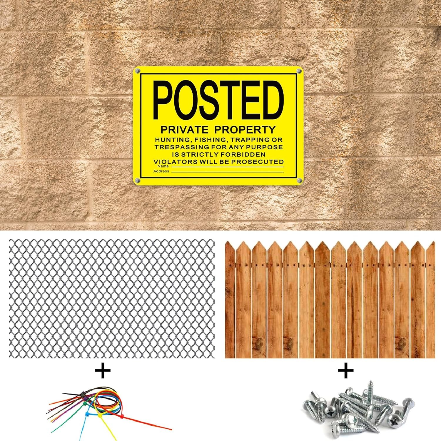 8 PCS No Trespassing Signs 10×7&Prime; Private Property Metal Aluminum Yellow « POSTED »