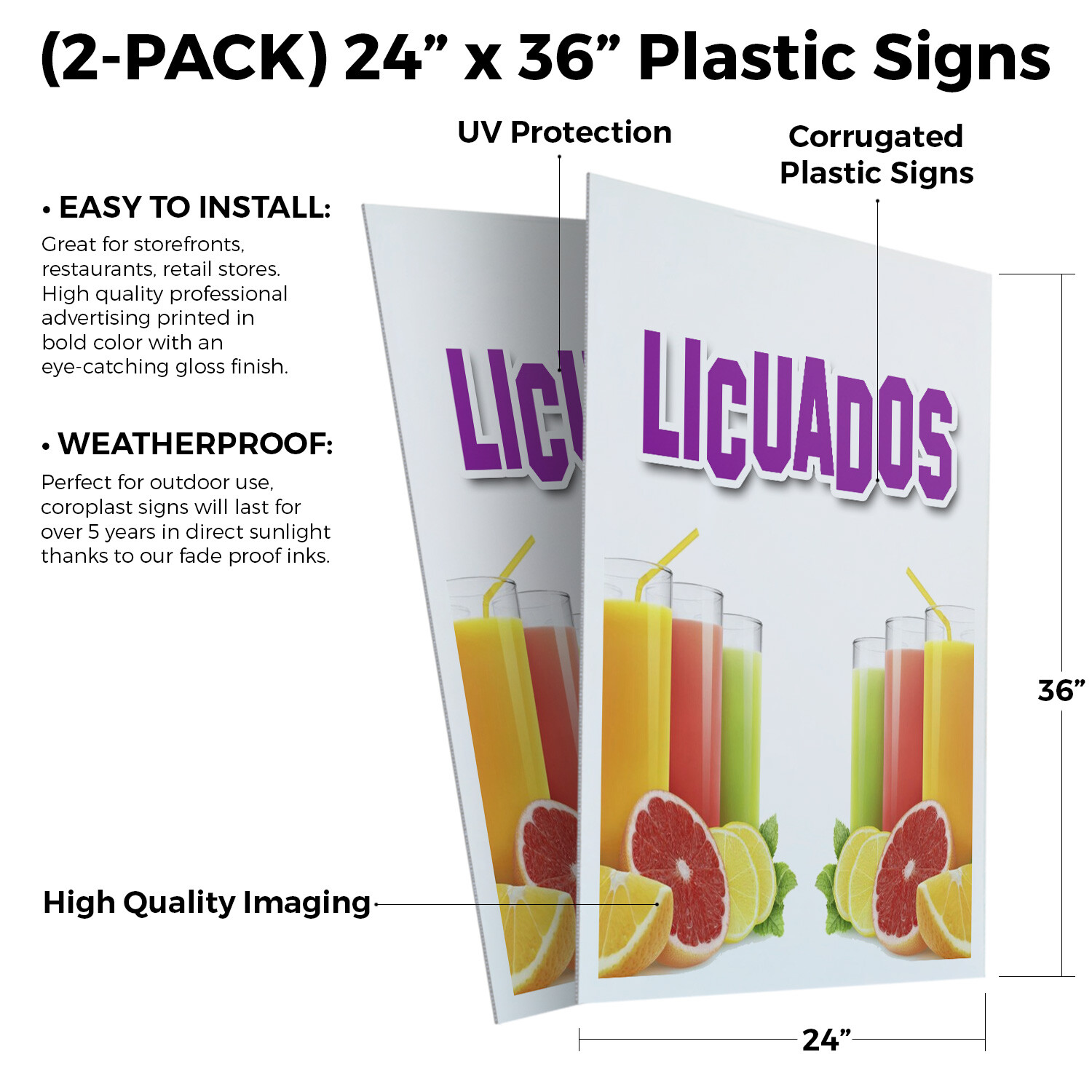 Licuados 24&Prime; x 36&Prime; 2 Pack Of Store Sign Plastic Or Decal