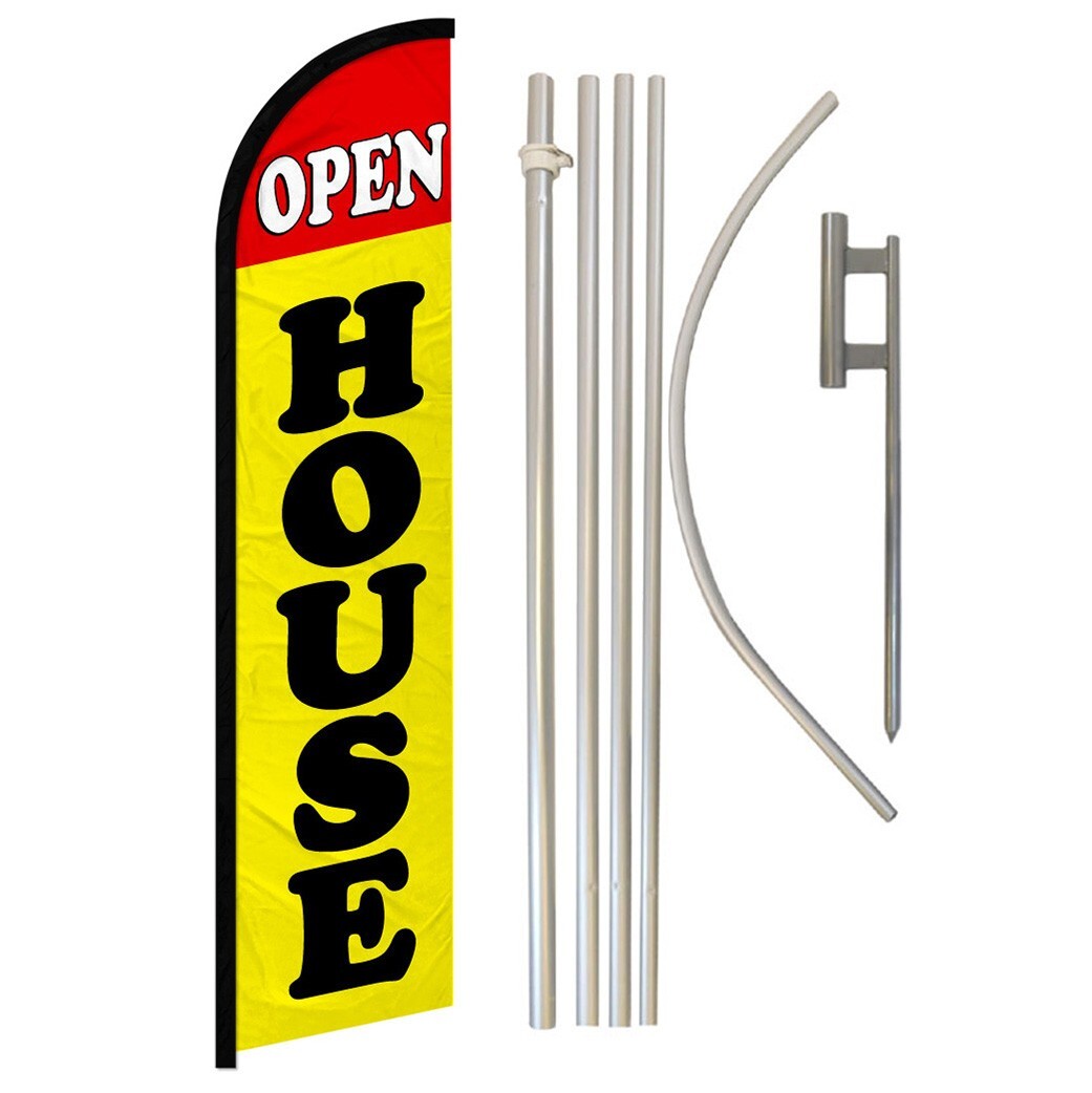 Open House Full Curve Windless Swooper Flag Pole Kit Real Estate RD/YW