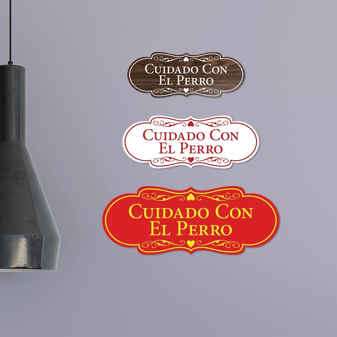 Spanish Cuidado Con El Perro Sign Black/Gold Designer Large Sign 1 Pack