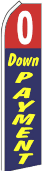 0 ZERO DOWN PAYMENT FLUTTER FLAG Used Cars Sign Feather Swooper Banner 1205