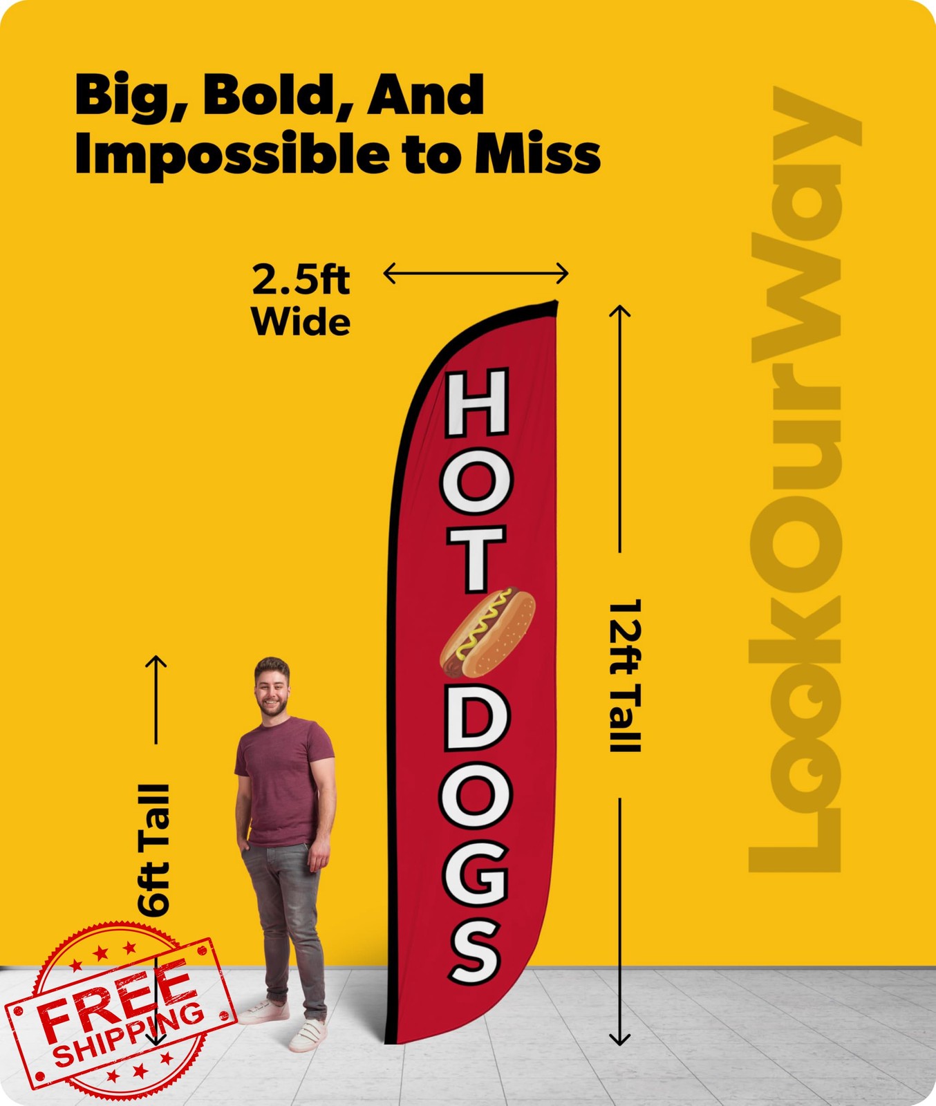 LookOurWay Feather Flag Hot Dogs 12ft