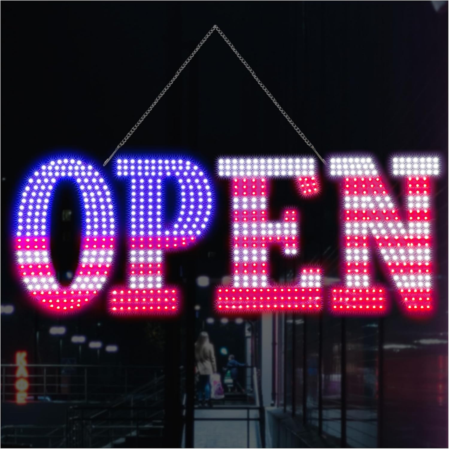 LED USA Flag Open Sign with Remote for Business – 40×14 Inch
