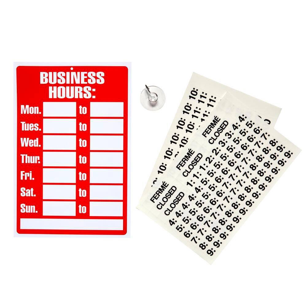 8 In. X 12 In. Plastic Business Hours Sign