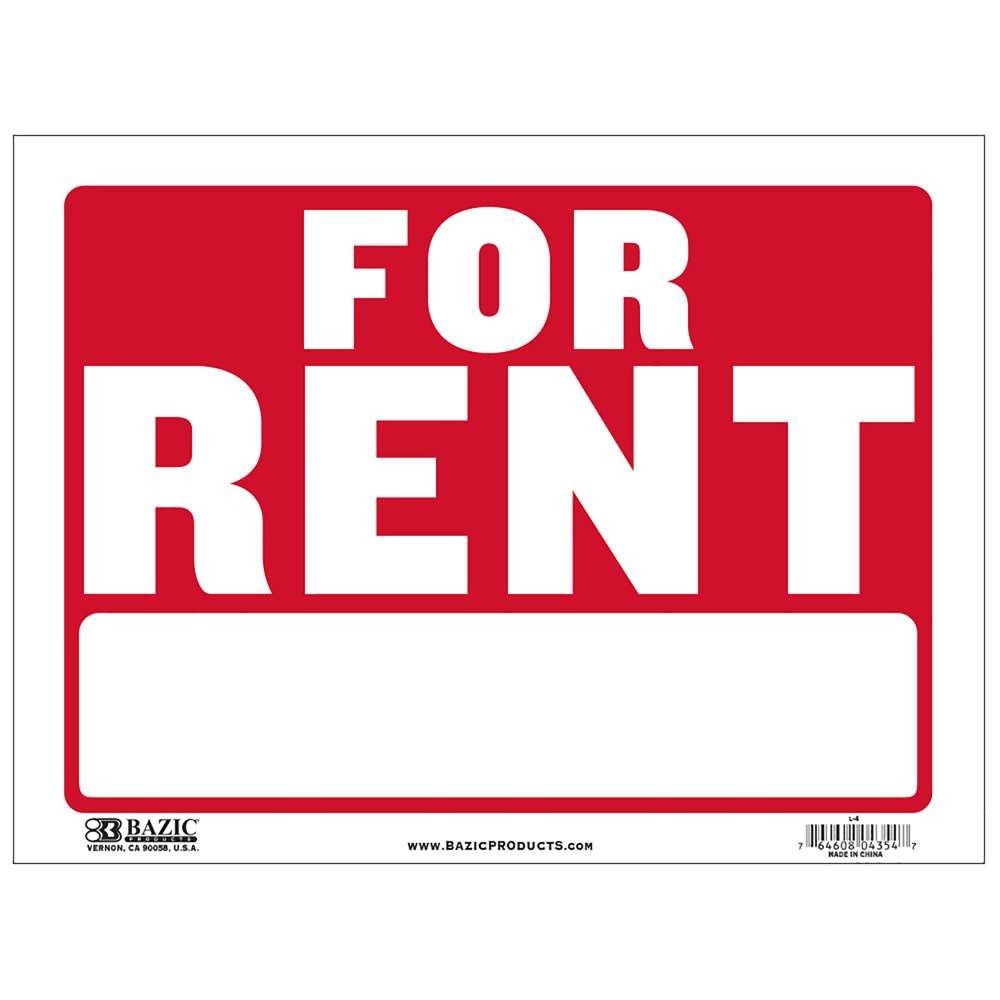 BAZIC 12&Prime; X 16&Prime; For Rent Sign, pack of 24