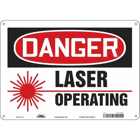 Condor 451R24 Laser Warning Sign, 10 In H, 14 In W, Aluminum, Horizontal