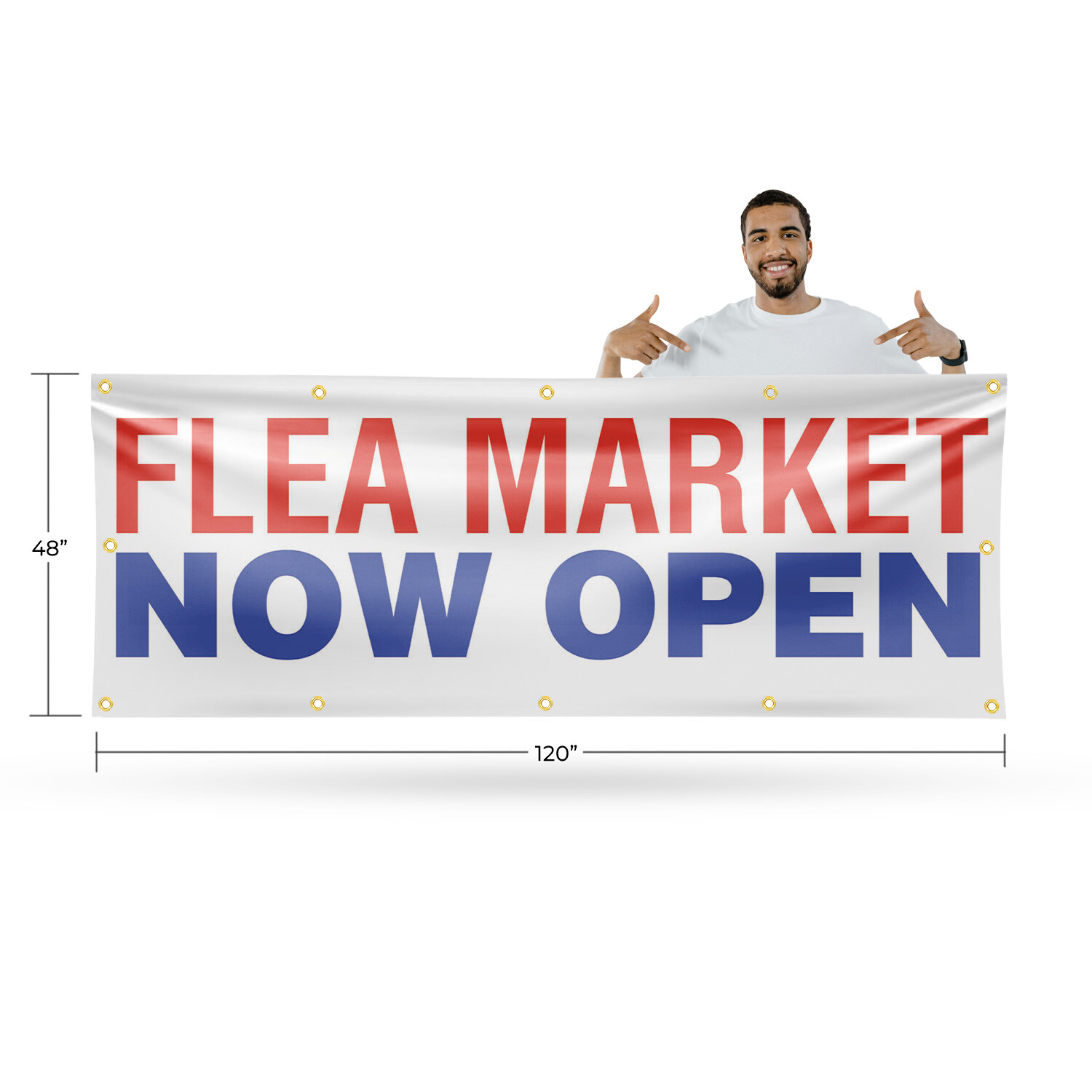 Flea Market Now Open Vinyl Banner Sign with Metal Grommets Heavy-Duty