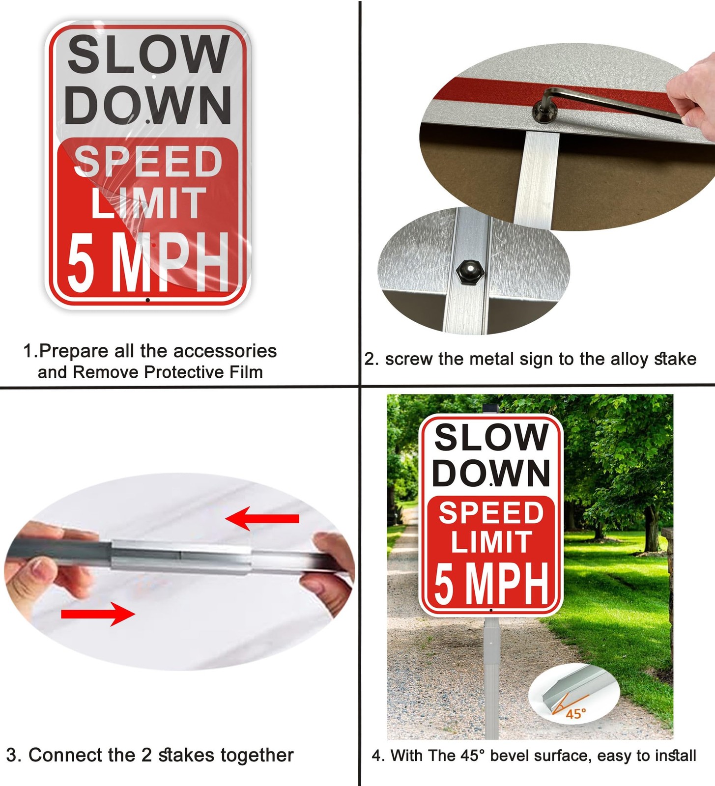 2 PCS Slow Down Speed Limit 5 MPH Sign 36 Inch Stakes 14×10 Inch Aluminum