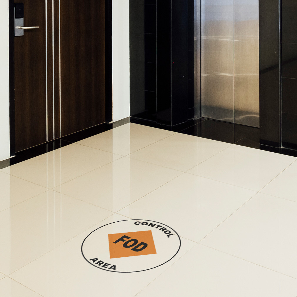 Floor Decals Control Fod Area Orange Black Anti-Slip Round Shape Signs Stickers