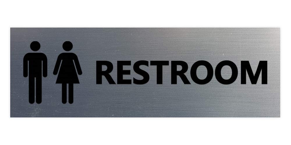Basic Unisex Restroom Sign Medium Brushed Silver Wall Door Plaque Office