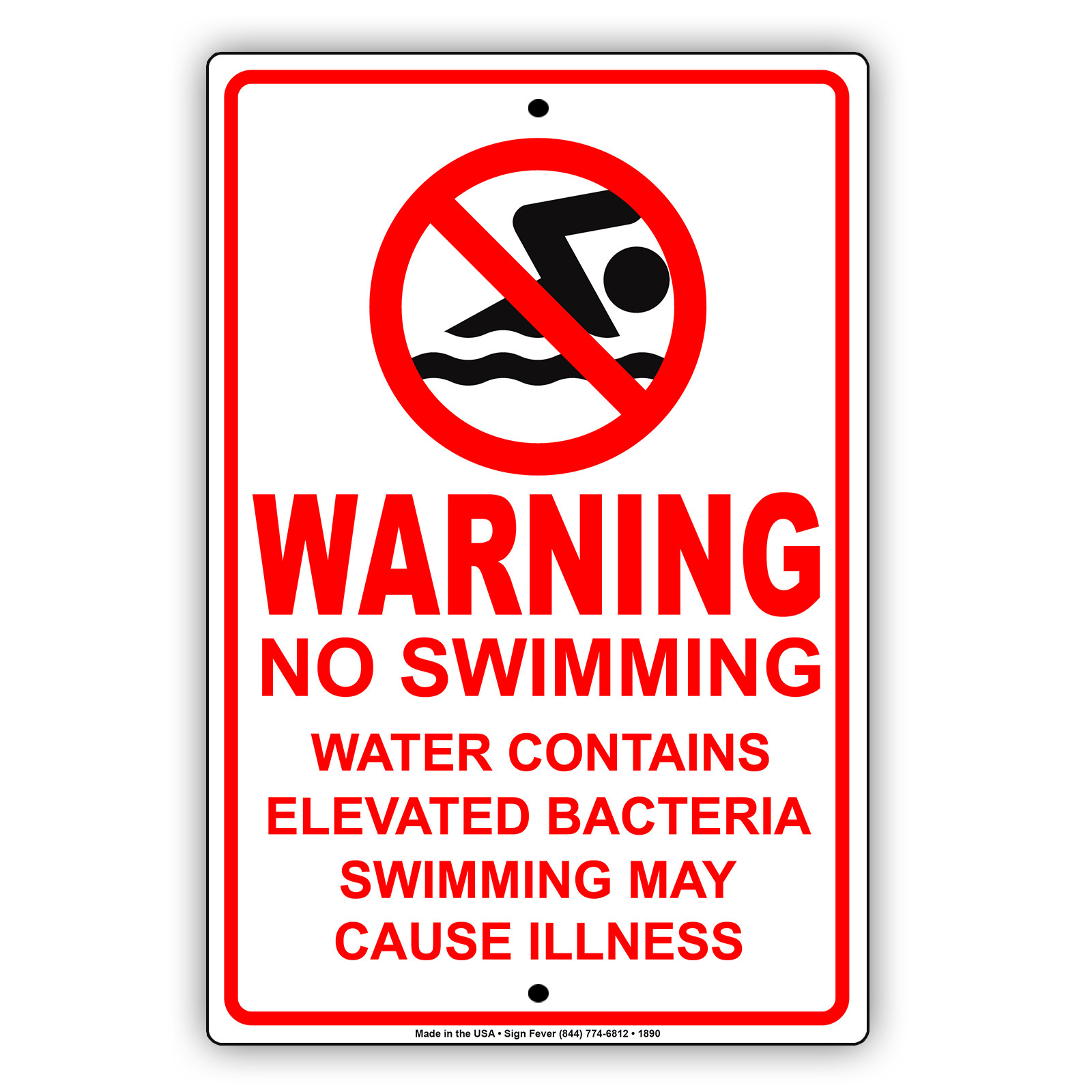 Warning No Swimming Water Bacteria Pool Safety Care Alert Aluminum Metal Sign