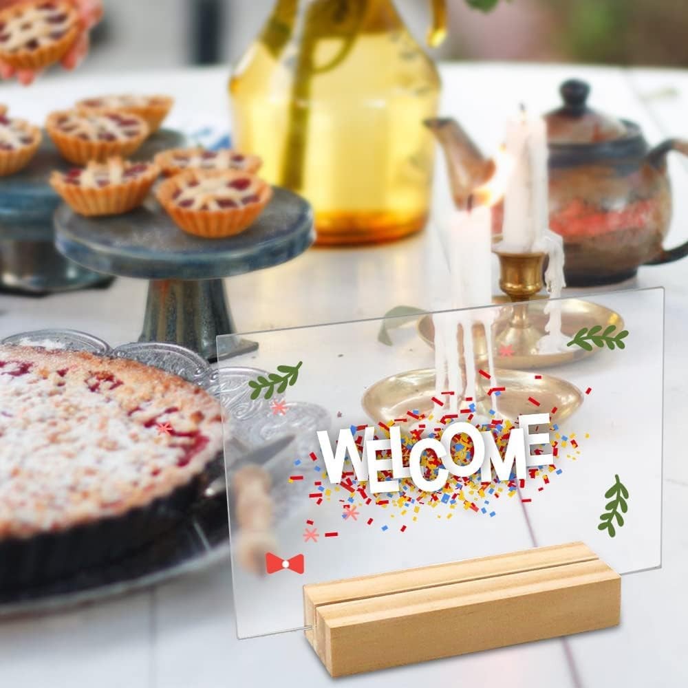 8 Pack Blank Clear Acrylic Table Displays With Wooden Stands 5×7 Inch Sign