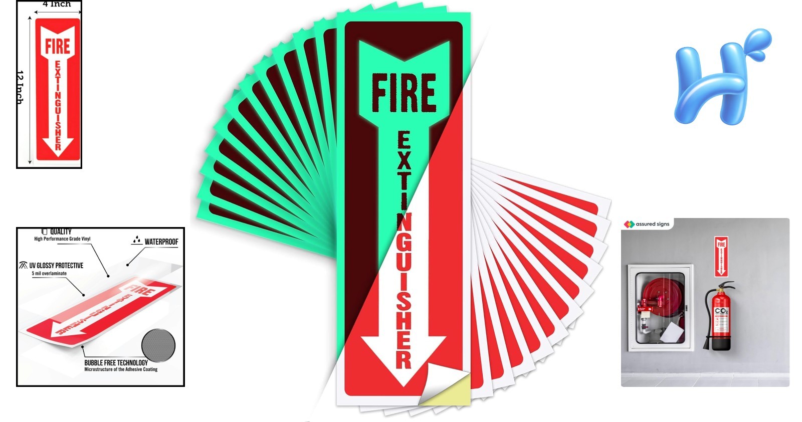 Safety First: 12 Pack Fire Extinguisher Stickers, High Visibility & UV Protected