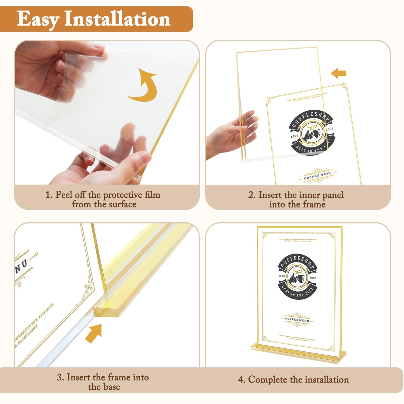 6 Pack 8.5×11 Inch Clear Acrylic Sign Holders, Double-Sided Gold Display Stan…