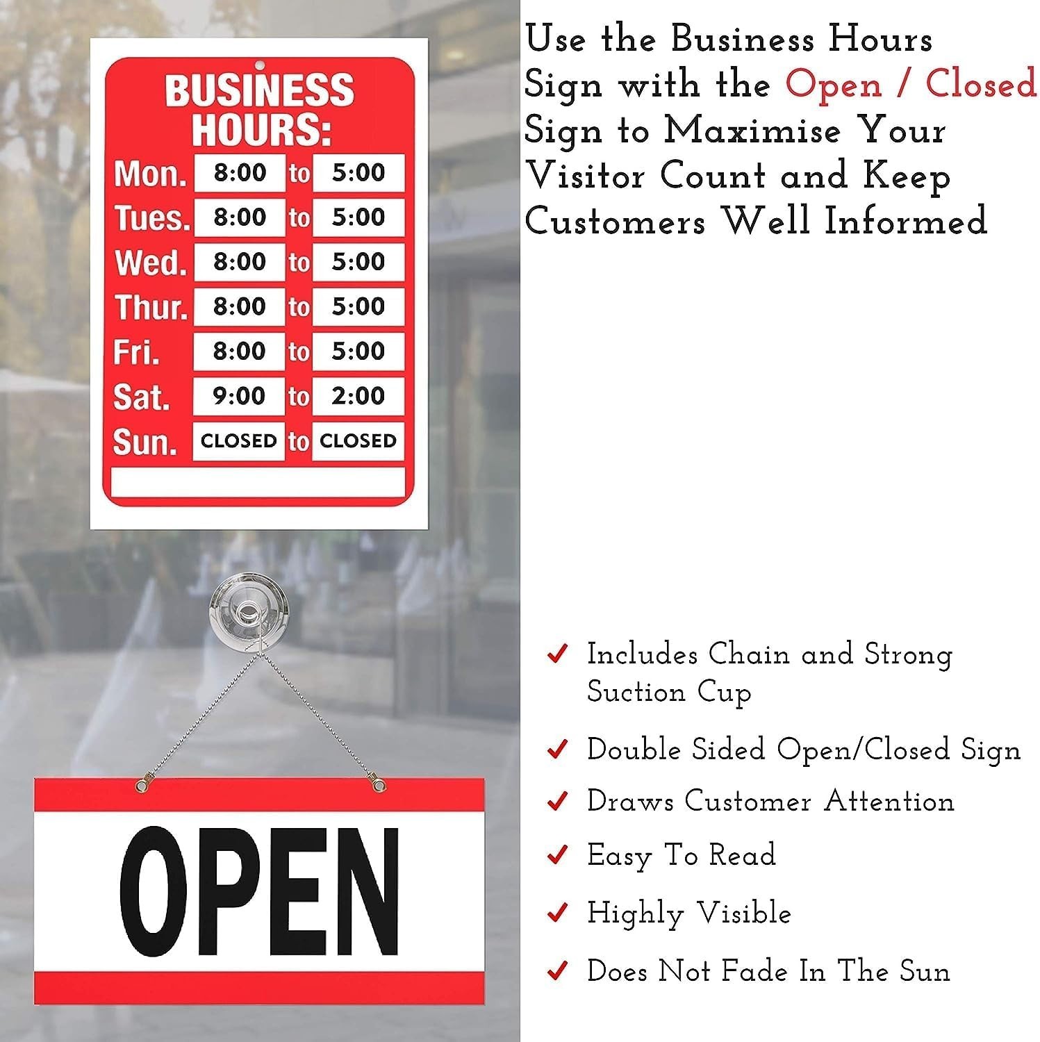 Elegant Open Closed Sign with Customizable Hours for Business – 11.7×7.7 Inches