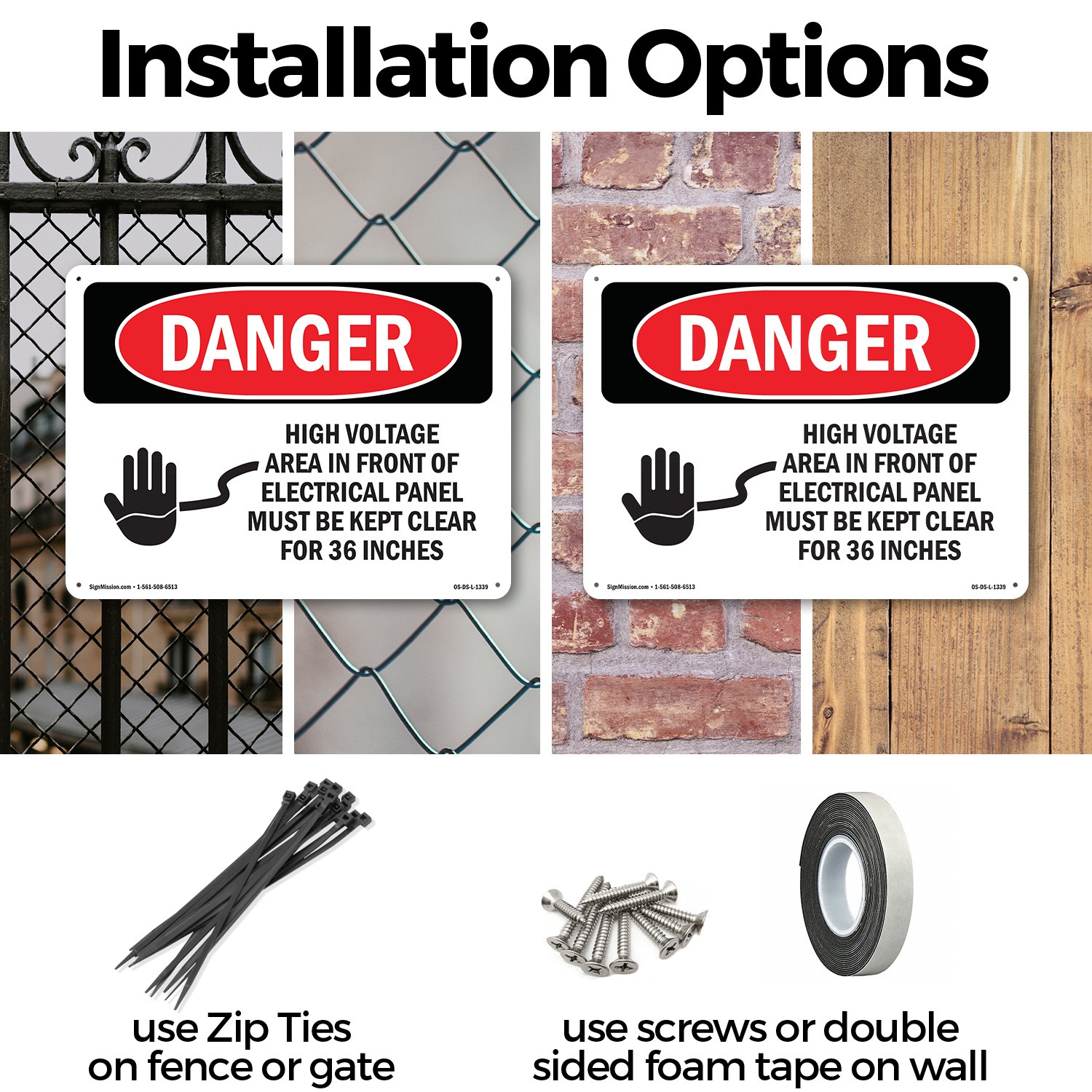 High Voltage Area Electrical Panel 36 Inches OSHA Danger Sign, Decal 5/10 Pack