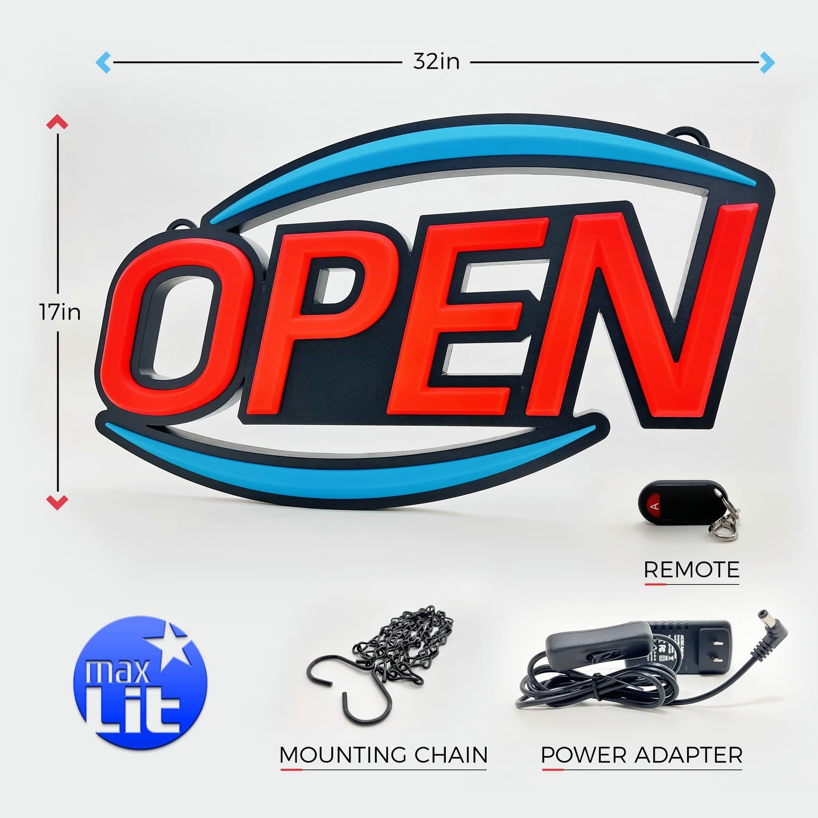32 » X 17 » New Jumbo ULTRA BRIGHT LED Open Sign — Remote Controlled ̵