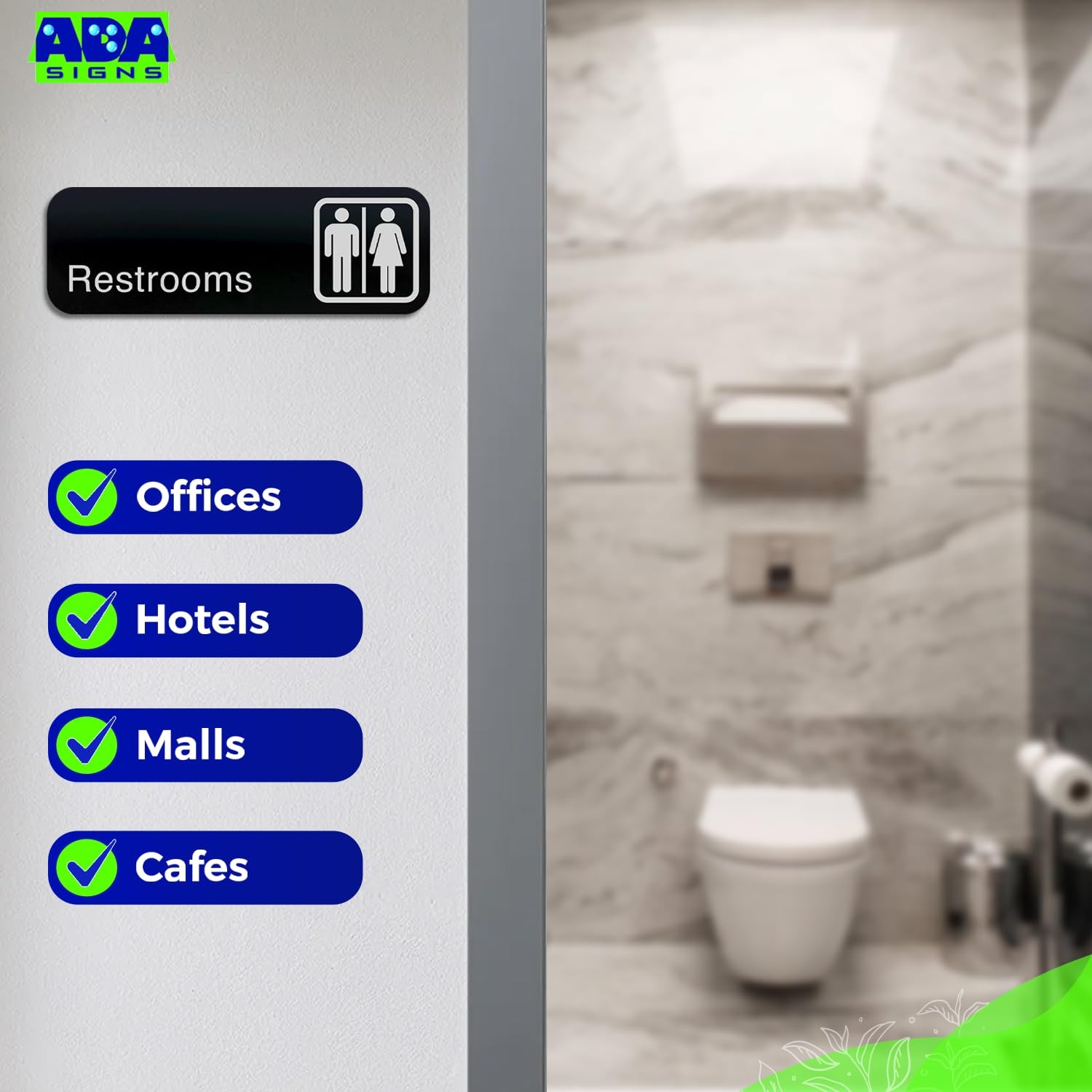 ADASigns Unisex Restroom Sign – 9&Prime; x 3&Prime; Durable Black Acrylic with Adhesive E…