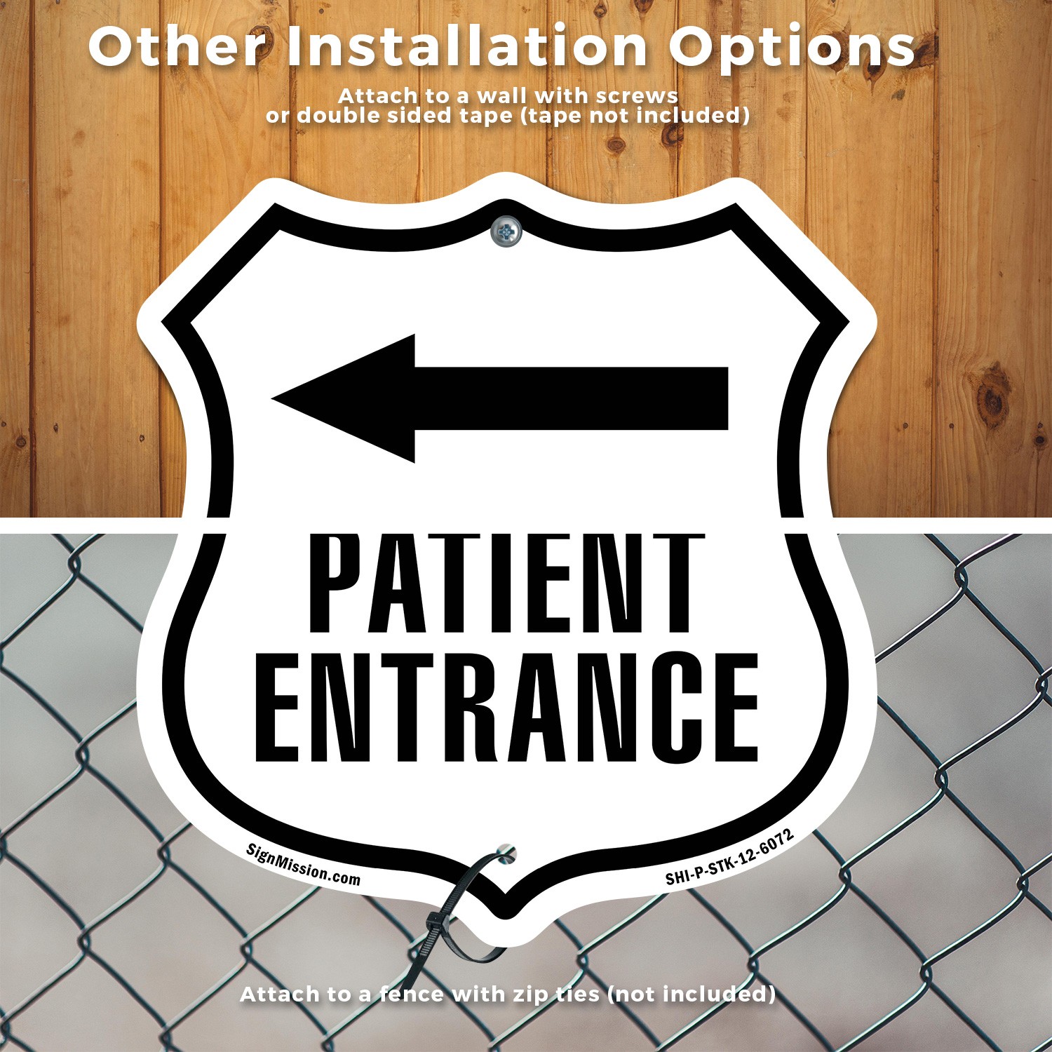 Patient Entrance Left Shield Shaped Sign With Stake Crafted in the USA