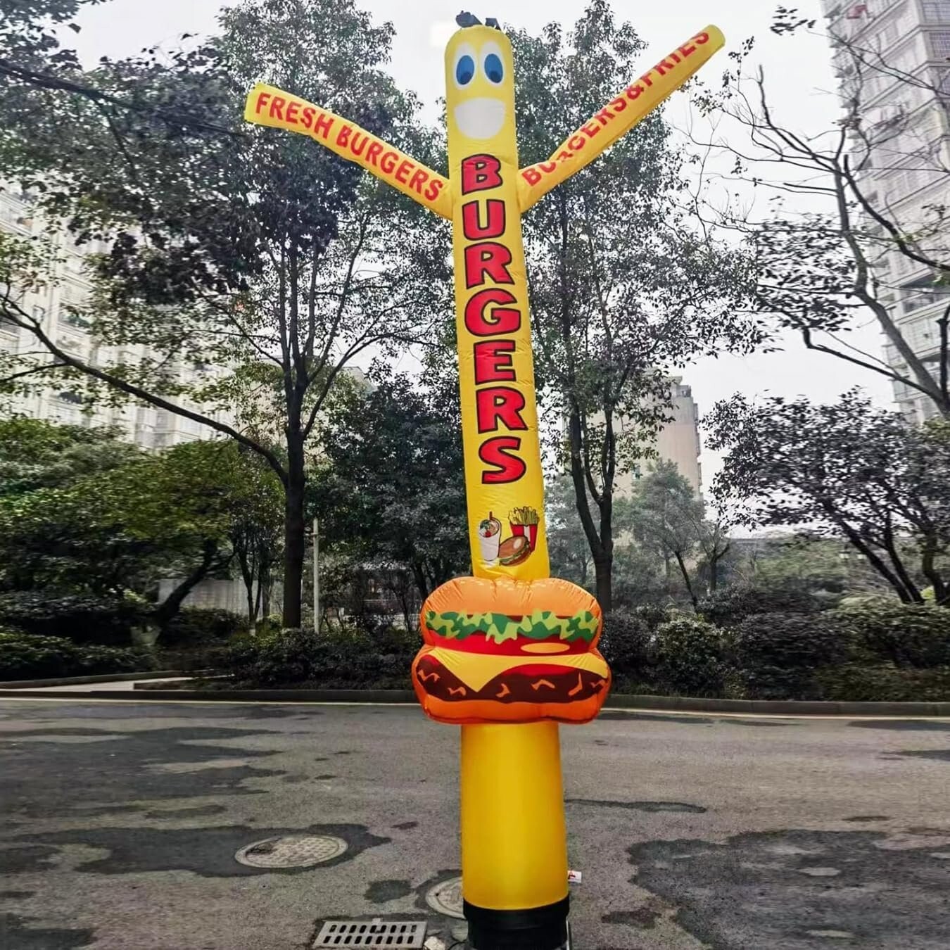 18ft Tall Fresh Burgers Air Inflatable Dancer With Burger Sign {Without Blower}