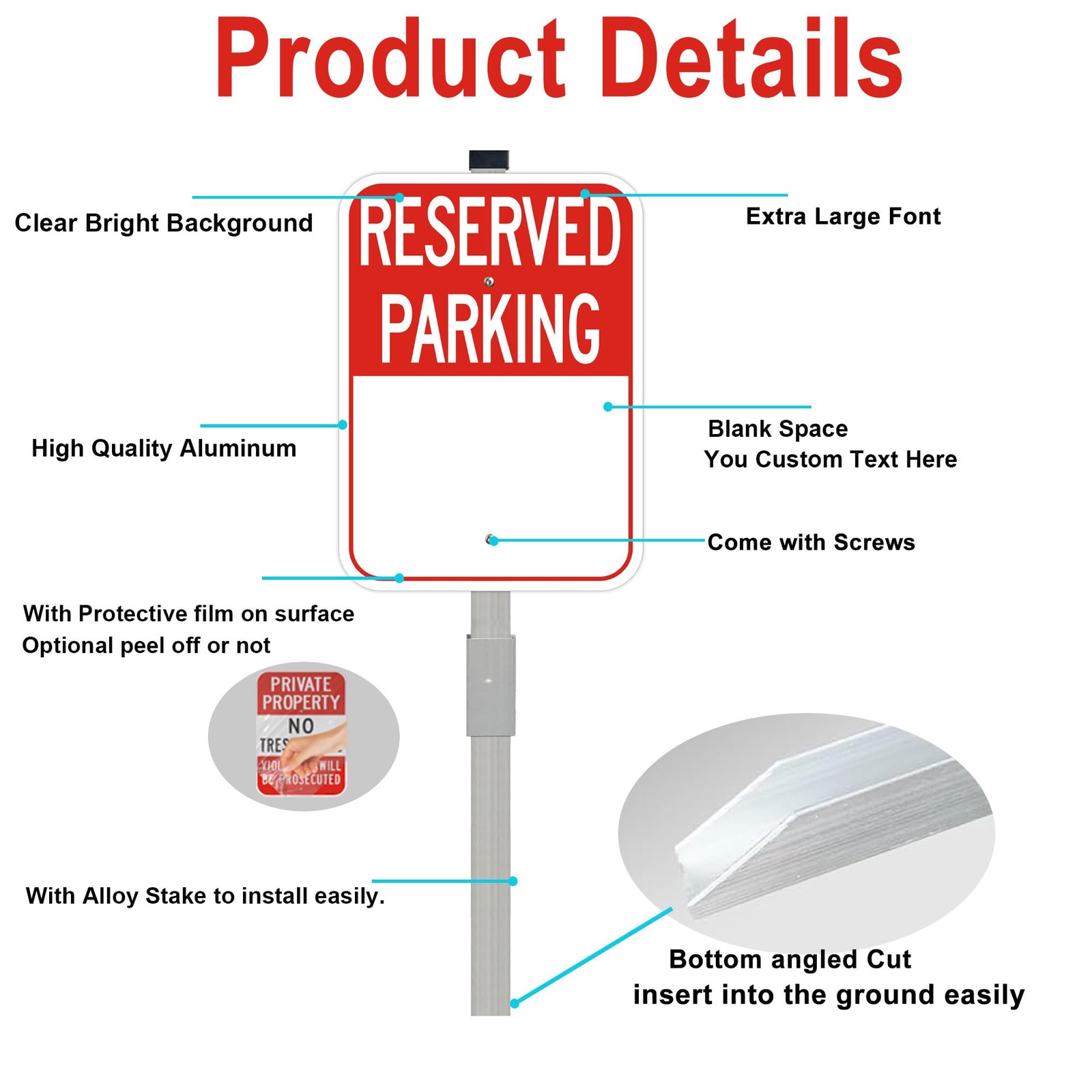 Blank Reserved Parking Signs With 36 Inch Stakes 14×10 Inch Aluminum 2 PCS