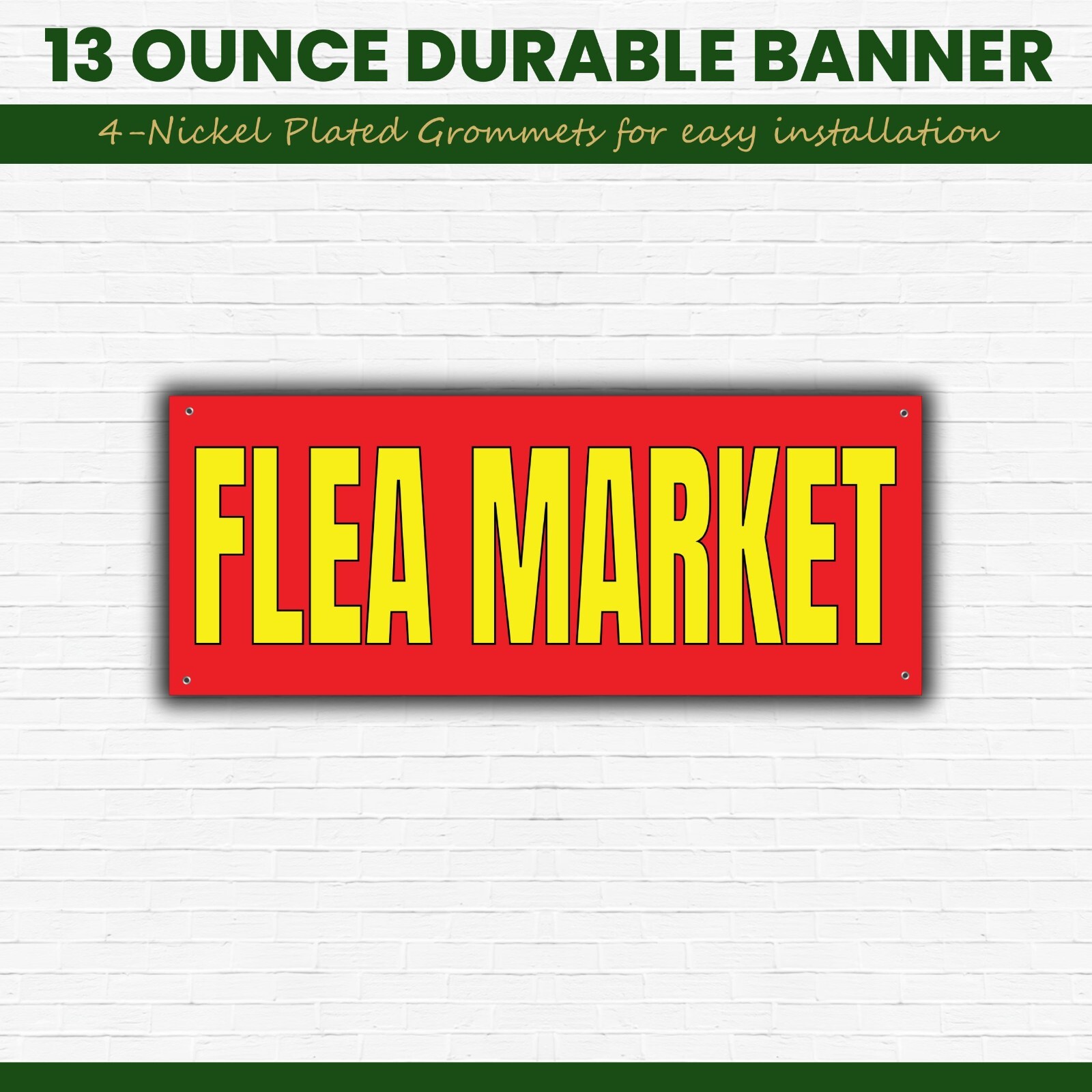 Flea Market Banner 48×20 Inches, Large Red and Yellow Advertising Sign, Durable