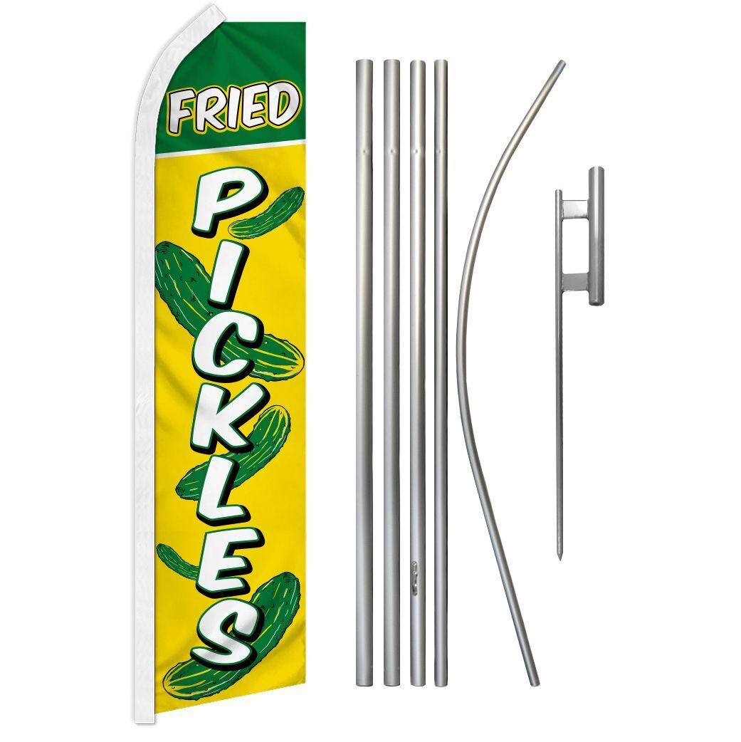 « FRIED PICKLES » Advertising Super Flag & Pole Kit food snack concession carnival