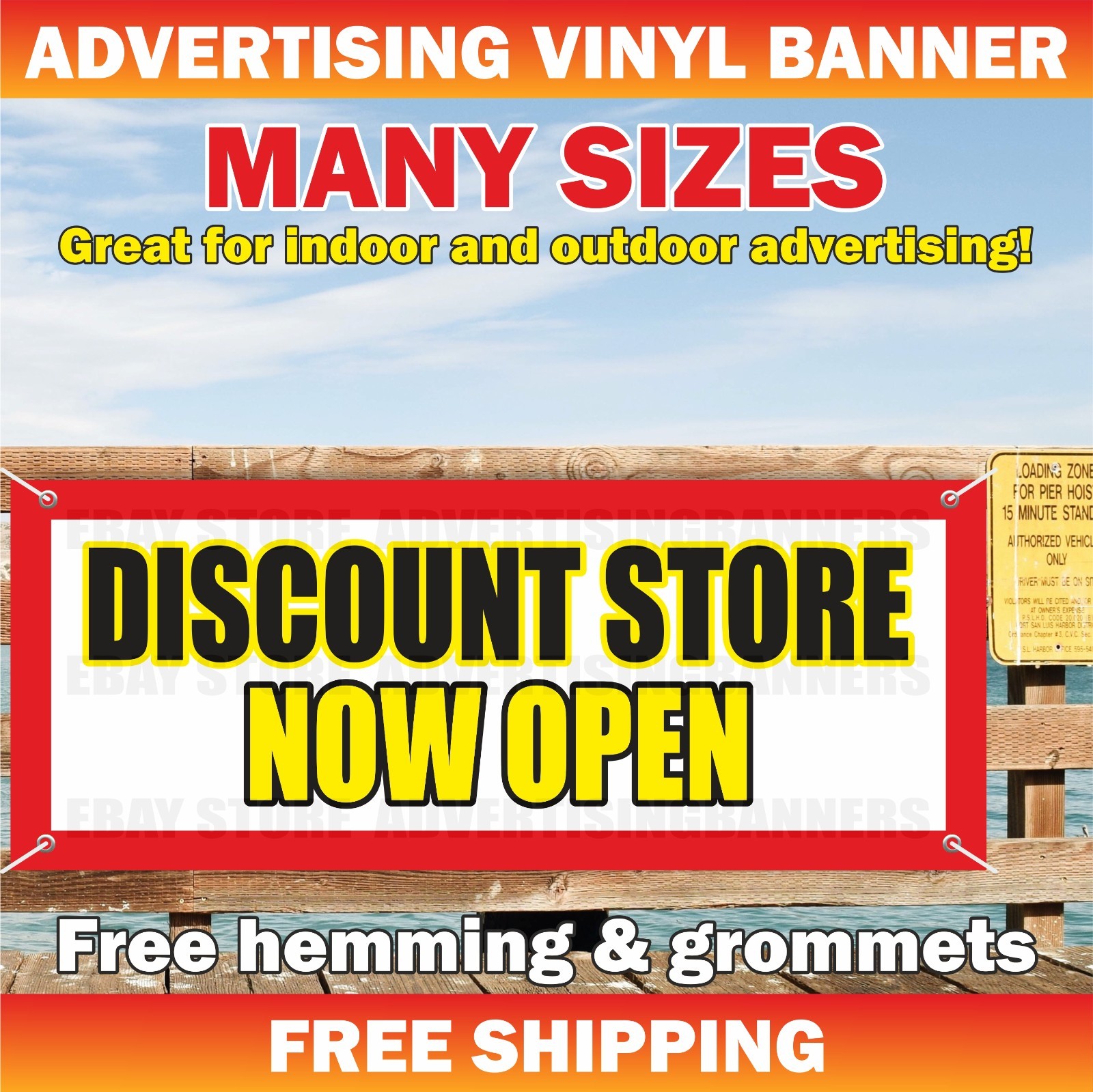 DISCOUNT STORE NOW OPEN Advertising Banner Vinyl Mesh Sign Clearance Sale Save