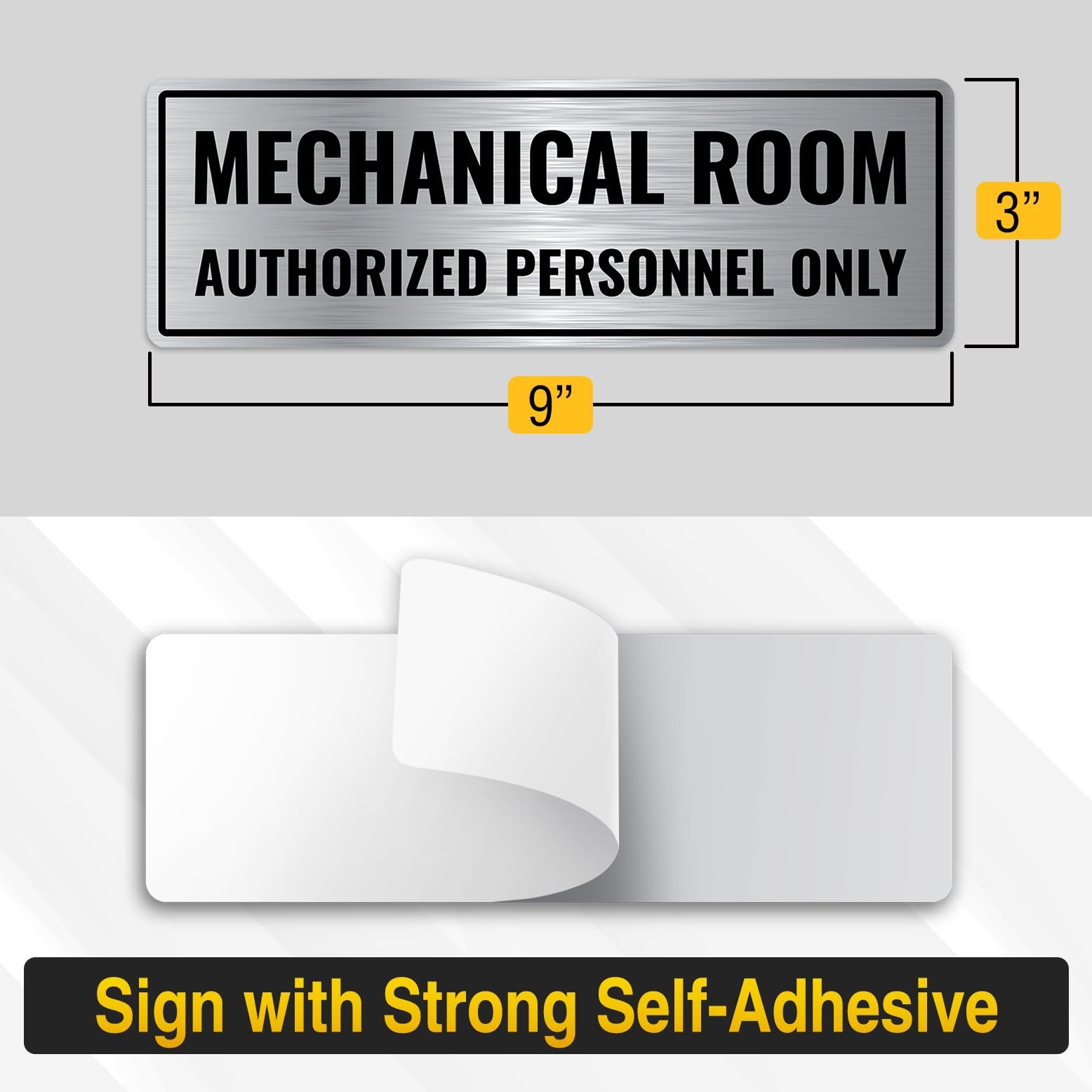 1 PCS Mechanical Room Sign 9×3 Inch Brushed Silver Aluminum Self-Adhesive