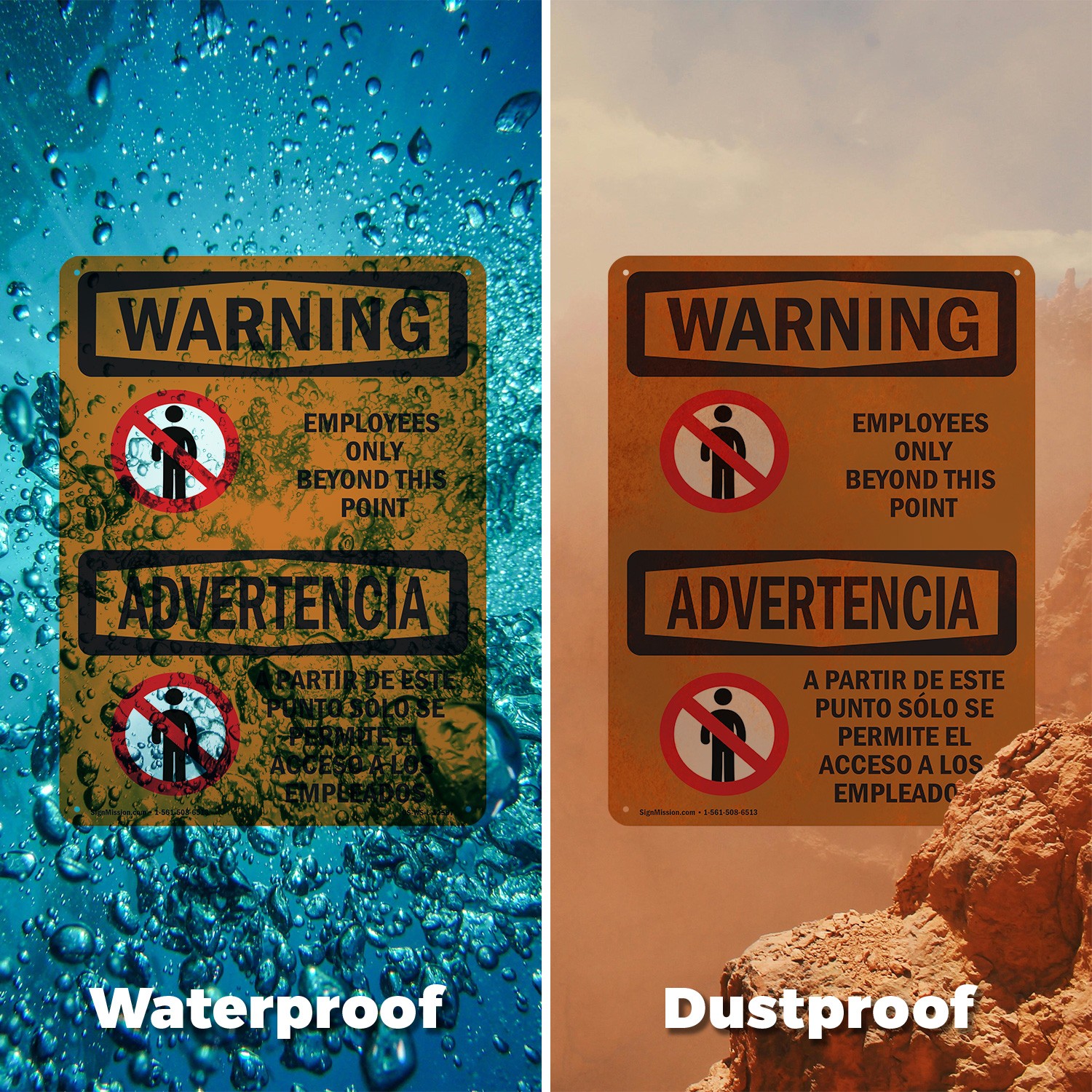 Employees Only Beyond This Point Bilingual OSHA WARNING Sign, Decal 5 or 10 Pack