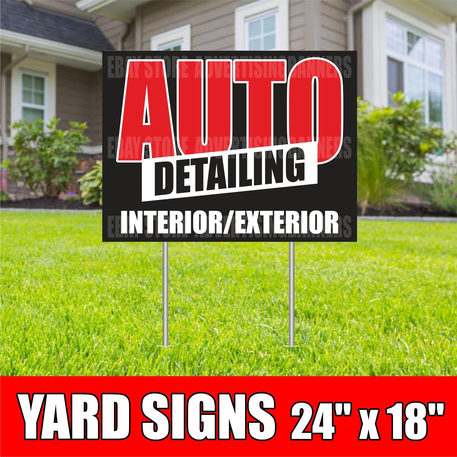 AUTO DETAILING Yard Sign with H-Stakes Car Wash Service Garage Interior Exterior