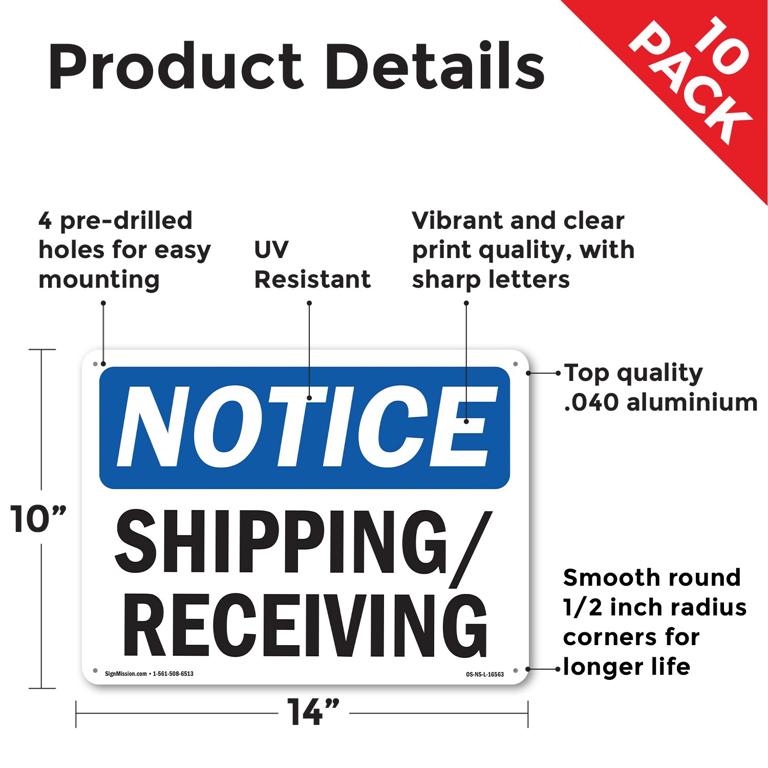 Shipping Receiving OSHA Notice Sign Metal, Plastic, Or Decal – 5 or 10 Pack