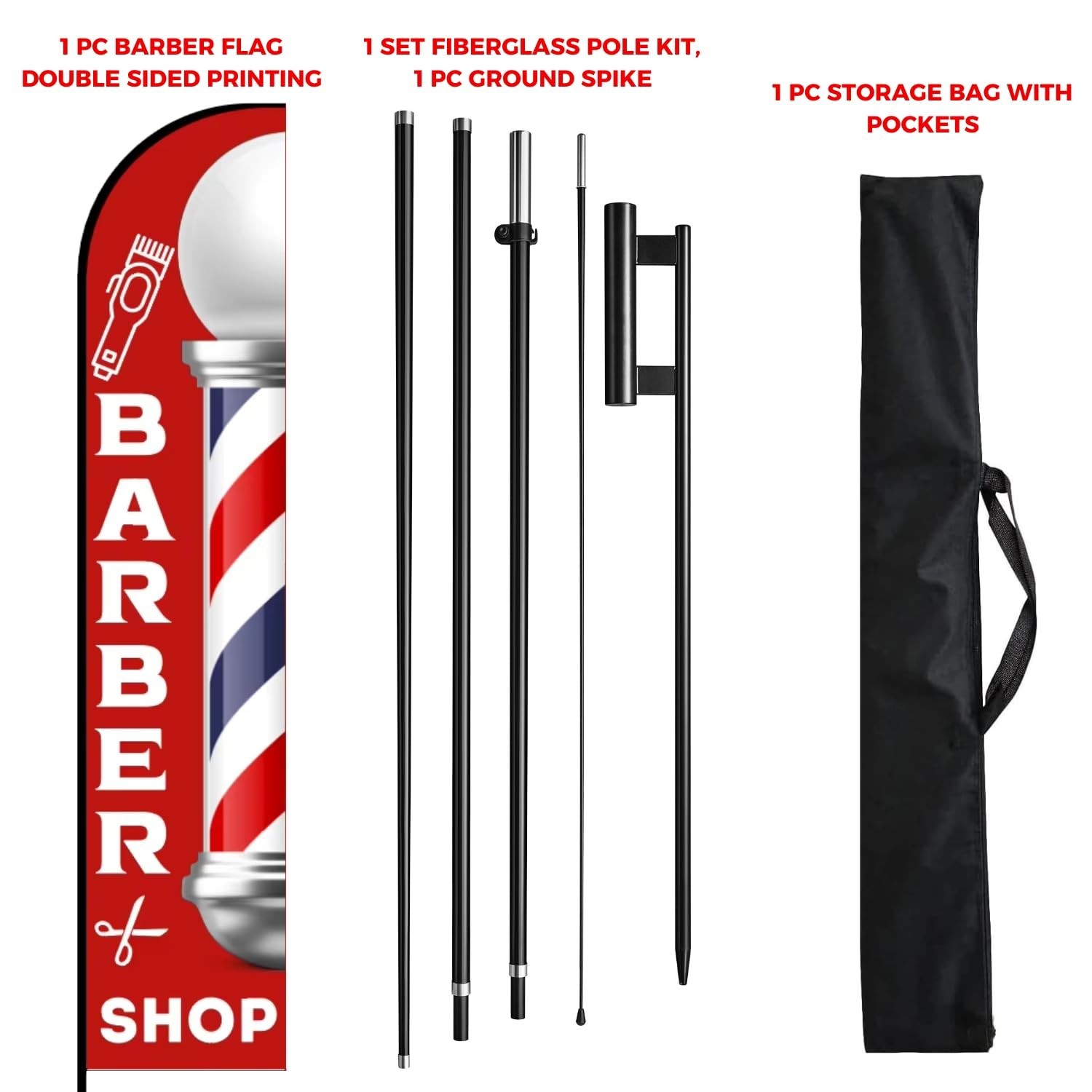15ft Barber Flag for Outdoor Advertising, Eye-Catching Feather Banner, Salon Sig