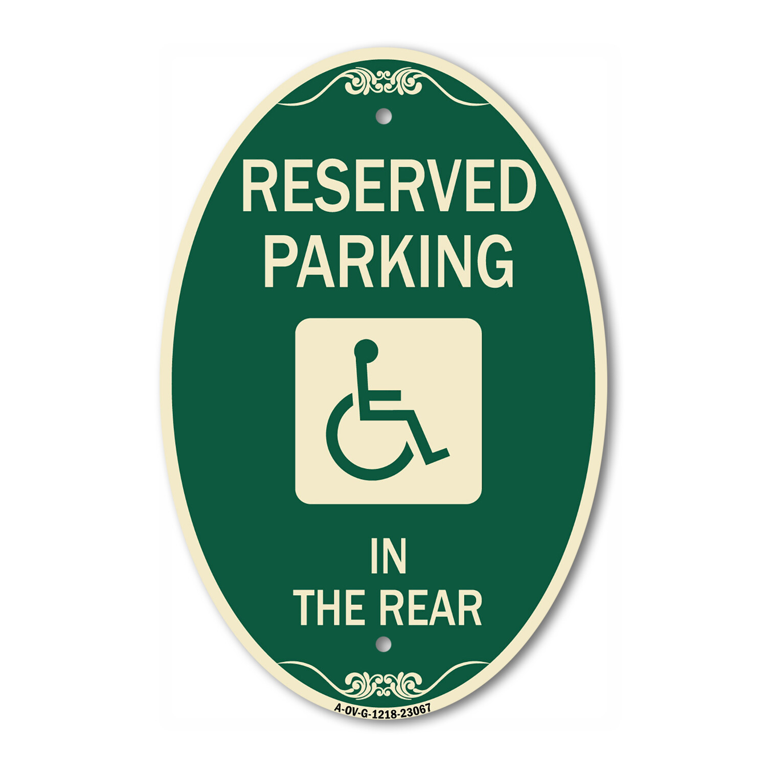 Reserved Parking in the Rear 12&Prime; x 18&Prime; Green & Tan Aluminum Oval Sign