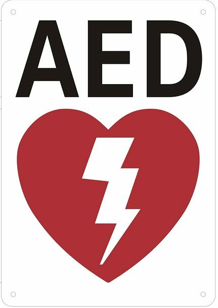AED Sign (White Background, Aluminium 7X10)-ref0420