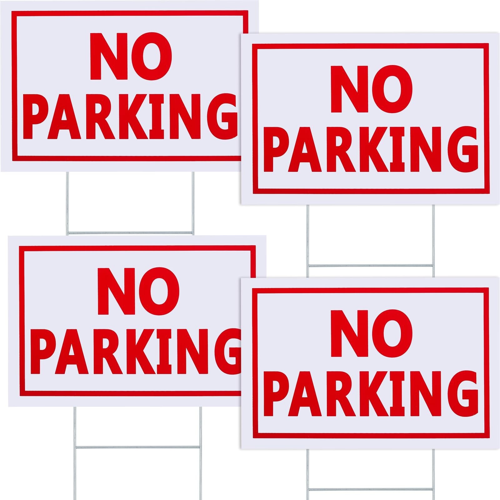 4 Pcs Double-Sided No Parking Yard Signs with Stakes – 12×16 Inches, Waterproof,