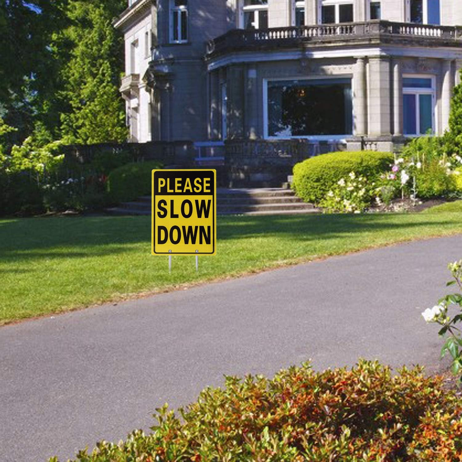 Please Slow down Sign, 16 Inch X 12 Inch/28 Inch High, Double Sided Aluminum Ref