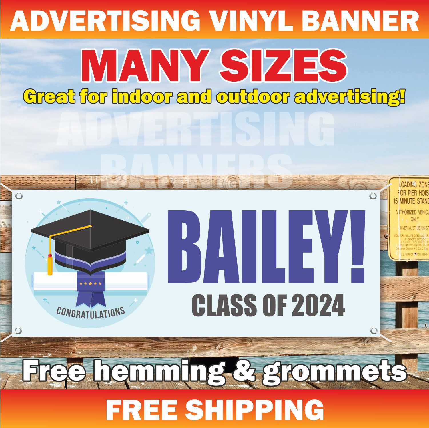 CLASS OF 2024 Advertising Banner Vinyl Mesh Sign School University Graduate