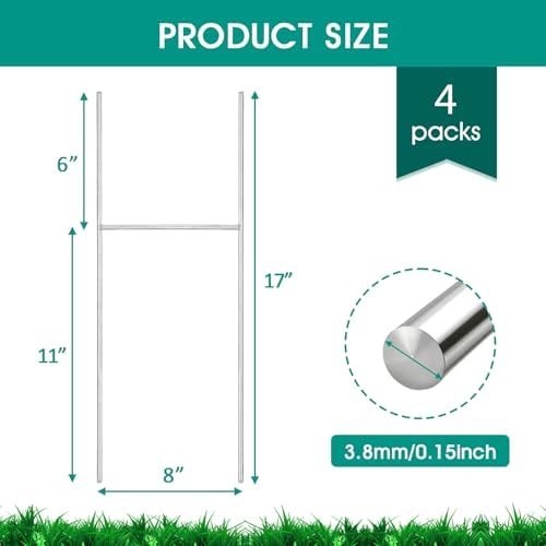 4 Pack Yard Sign Stakes Metal, 17X8 INCH Heavy INCH-4PCS, Silver