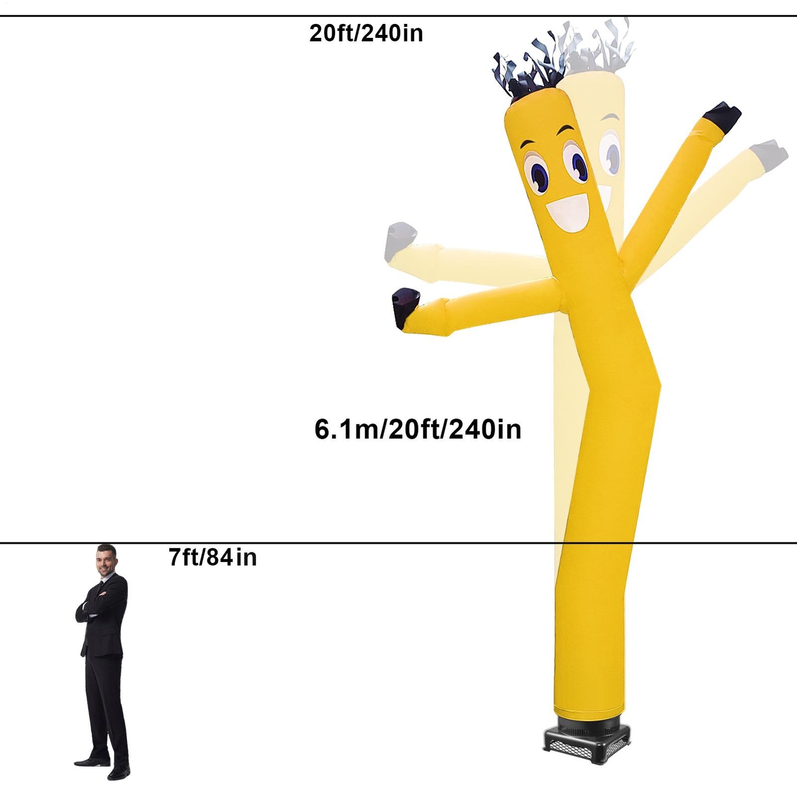 20ft Yellow Inflatable Dancing Sky Puppet Tube Man with Blower for Events