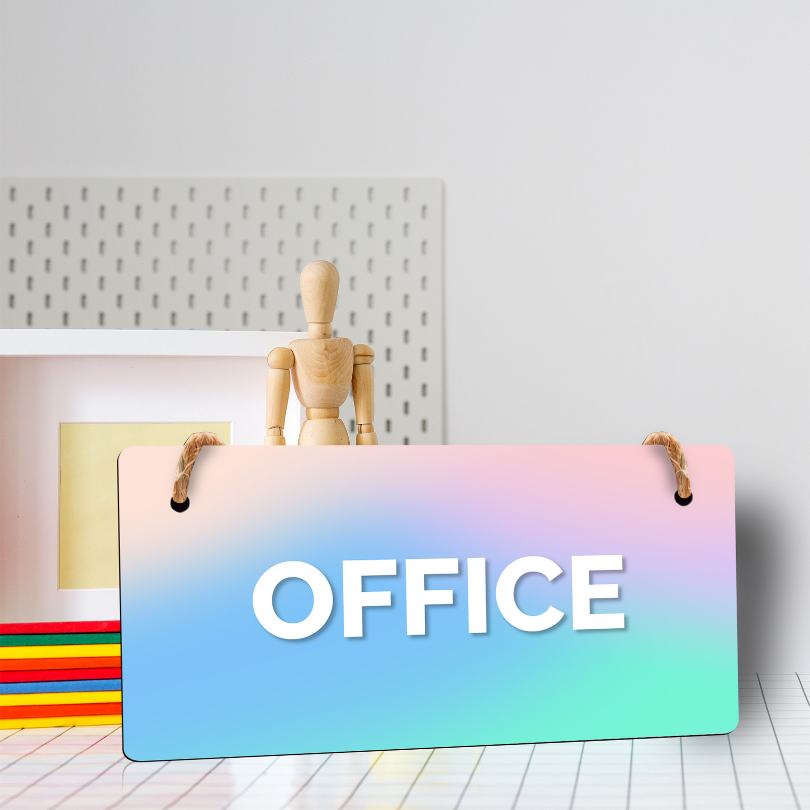 Office 5×10 Hanging Plus Wall or Door Sign | Rustic Twine