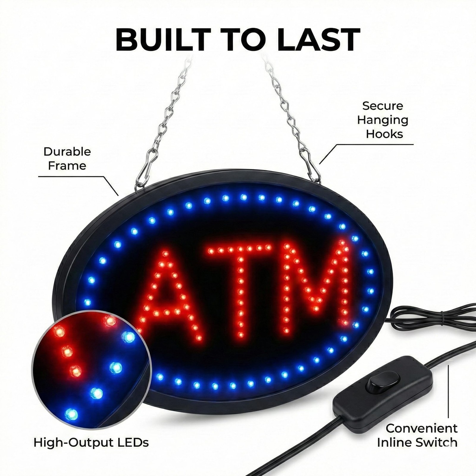 Ultra Bright Open Led Neon Business Motion Light Sign. On/Off with Chain 19 * 10