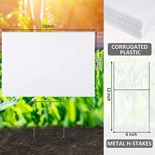 24 Sets Blank Yard Signs with Stakes – 12×18 Inch Waterproof Double-Sided Lawn S