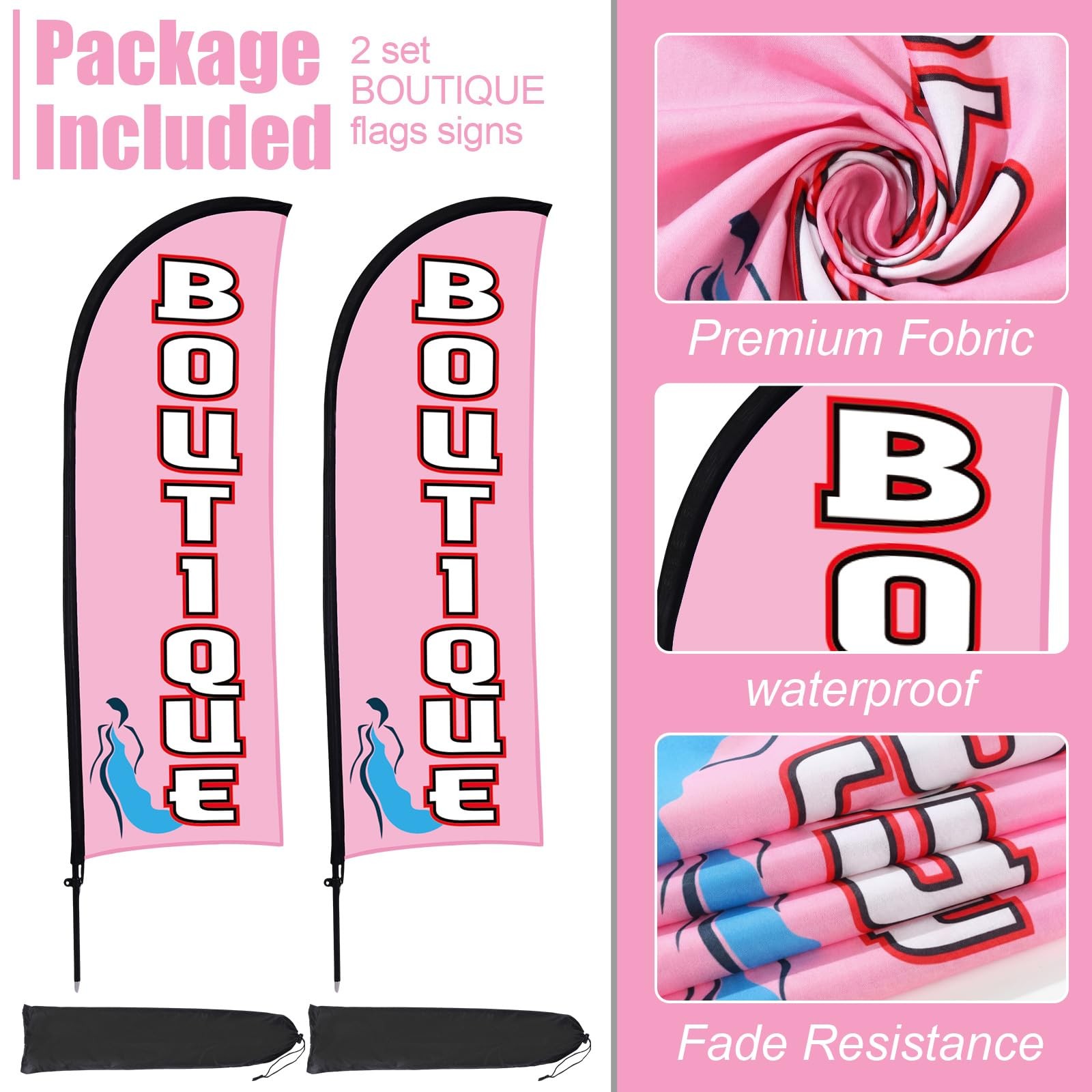 2 Sets Boutique Feather Flag Pole Kit 7 ft Boutique Advertising Banner Sign S…