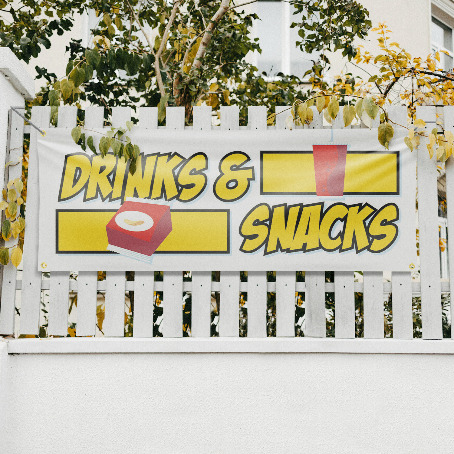 Drinks and Snacks Vinyl Banner Sign with Metal Grommets Heavy-Duty Single-Sided
