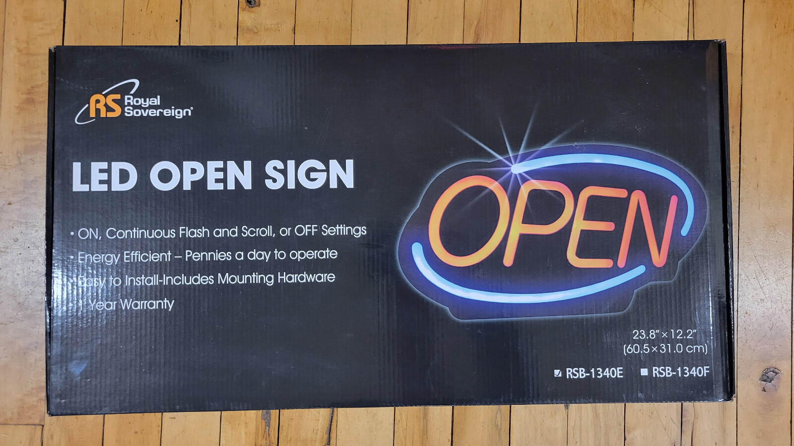 NIB – ROYAL SOVEREIGN RSB-1340E LED OPEN SIGN – Solid or Flashing – 12&Prime; x 24&Prime;