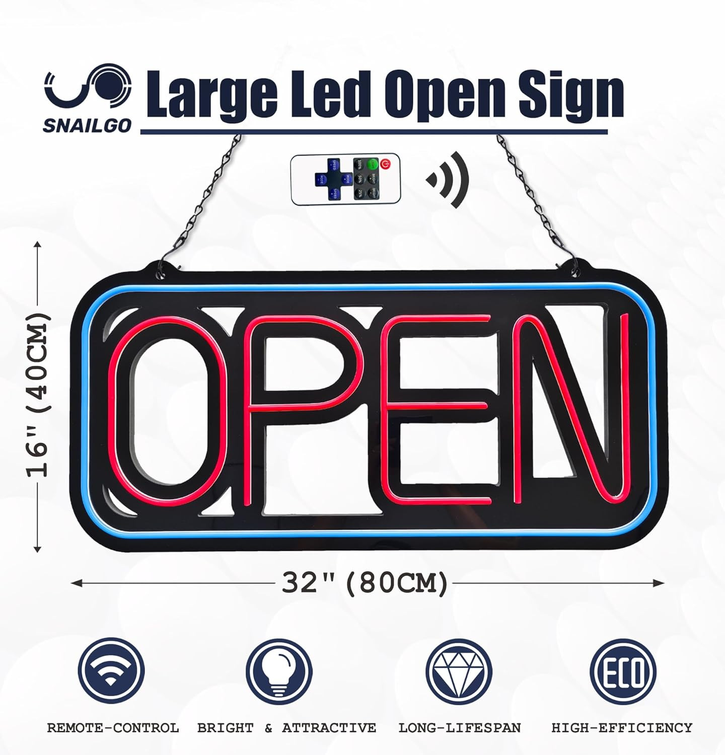 Open Signs for Business,32X16 Inch Large Bright Open Sign Neon Led Lighted,Remot