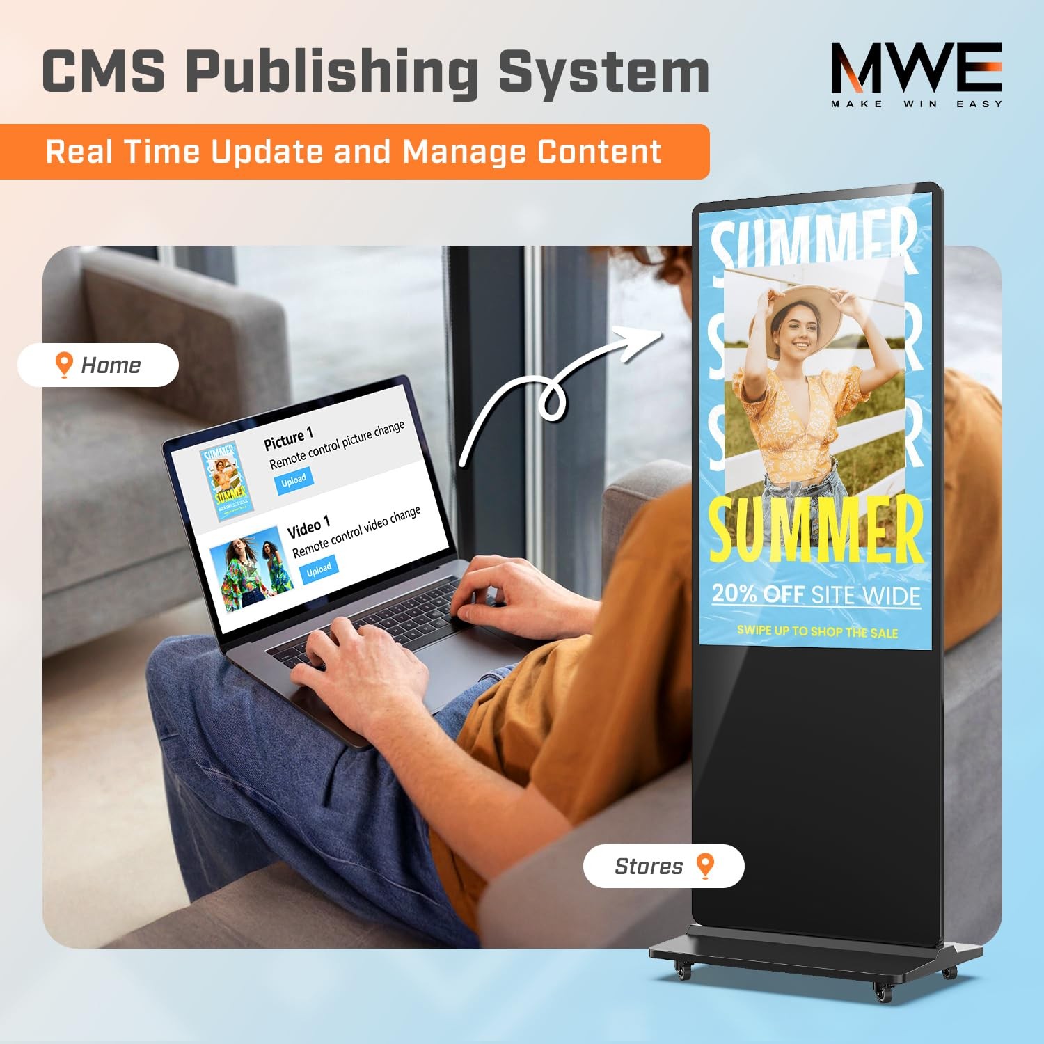 MWE 32 Inch Indoor Floor Standing Digital Signage Advertising Display Kiosk LCD